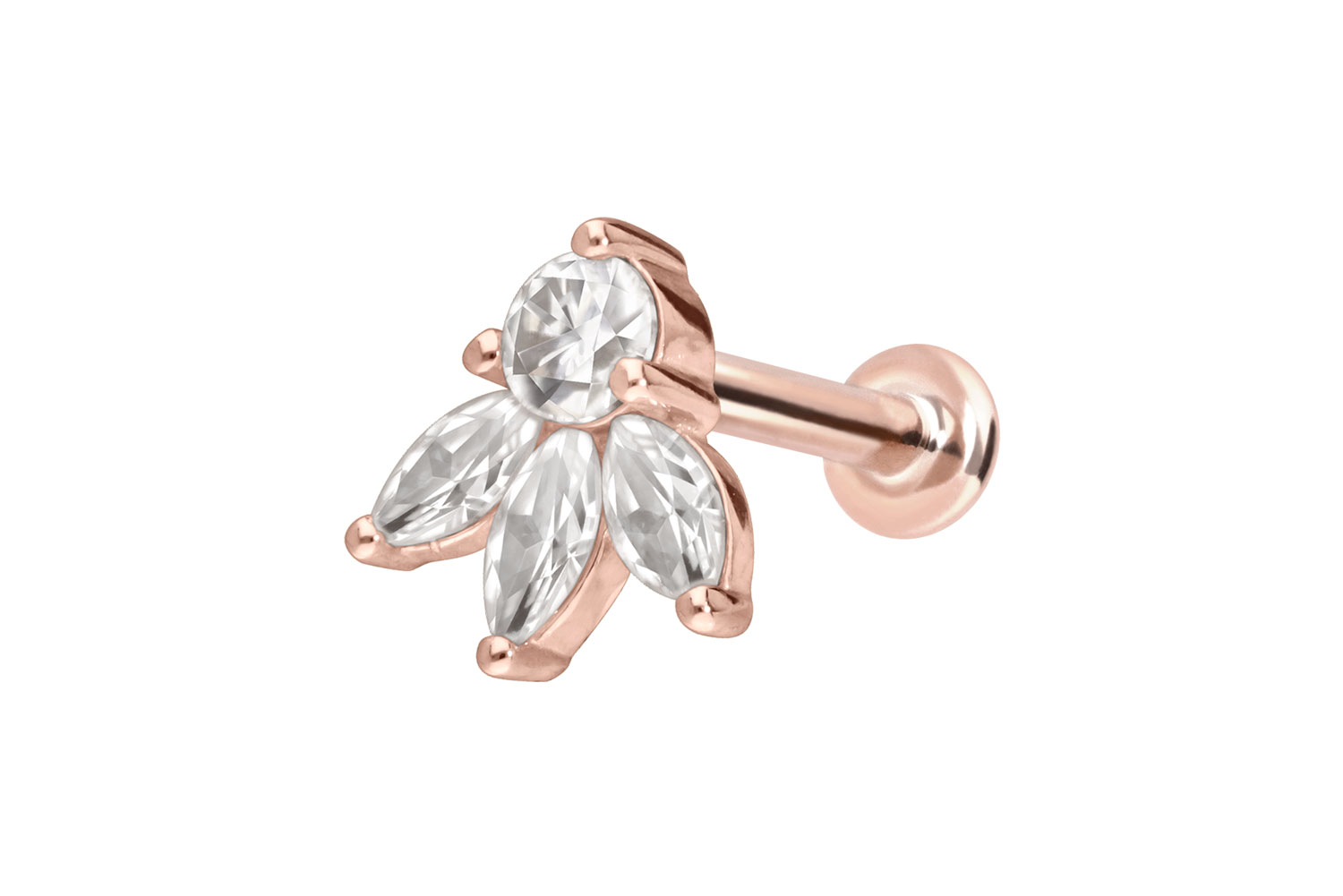 14 Karat Gold Labret Piercing mit Innengewinde MOISSANIT-LOTUSBLÜTE